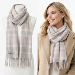 Foxford Ireland Cashwool Plaid Scarf Fringe 100% Extra Fine Merino Wool